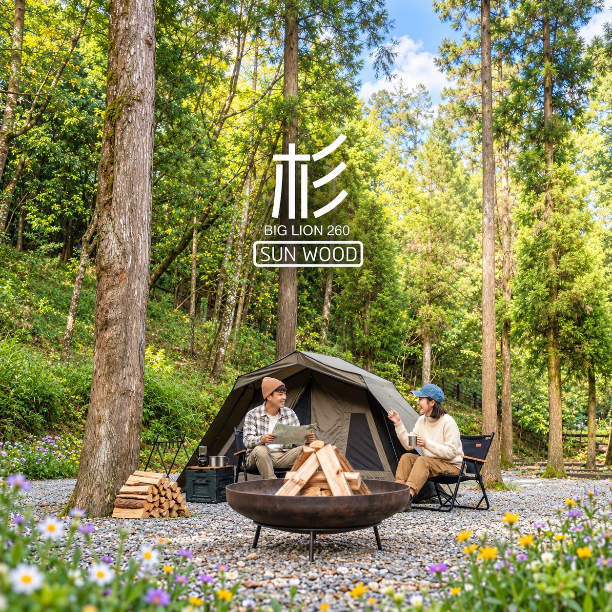 AI情境示意：杉屋正面搭設與帳門情境示意